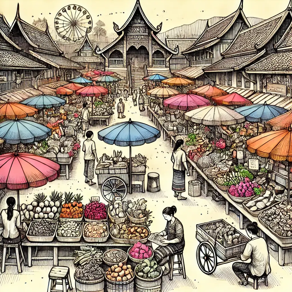 清邁市場的熱鬧場景