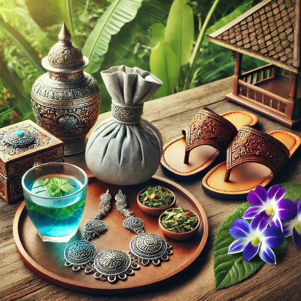 泰國紀念品（銀飾、草藥包、蝶豆花茶、手工皮涼鞋）